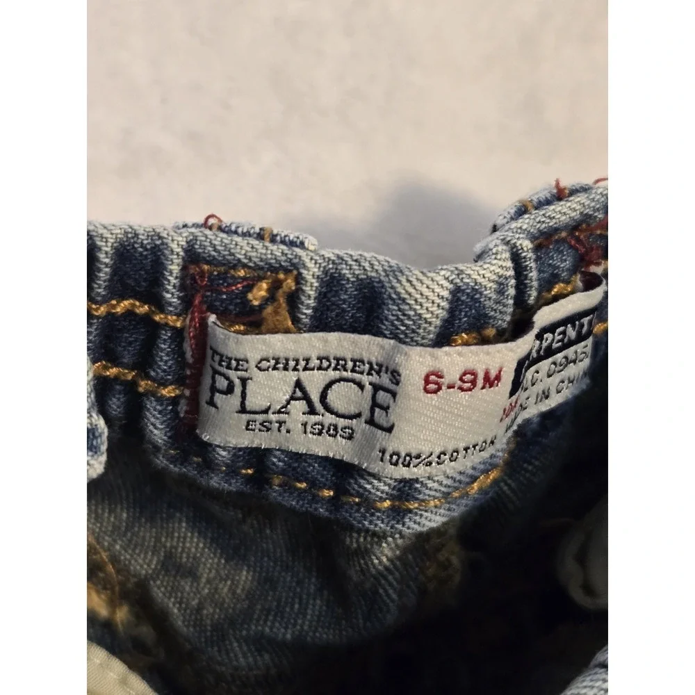Children's Place Baby Carpenter Jeans 6-9M Elastic Waist Denim Cargo Blue Boys